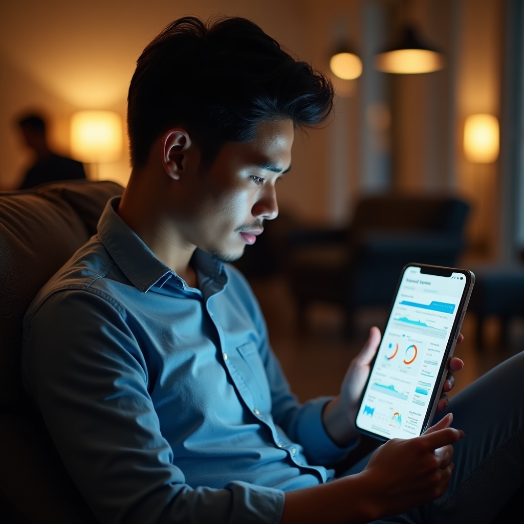 Persoană analizând evenimente de tracking dintr-o aplicație mobilă pe o tabletă
